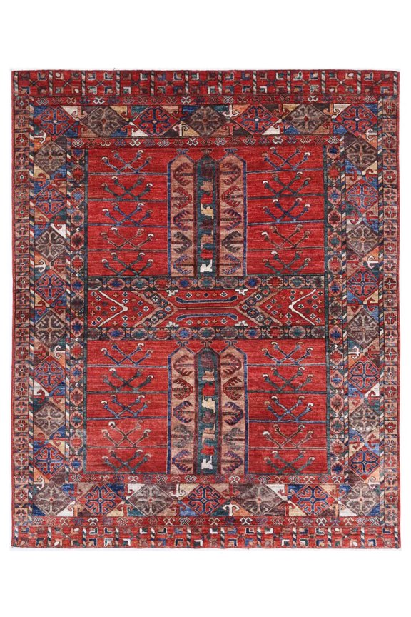 Hand Knotted Nomadic Caucasian Humna Wool Rug - 5'5'' x 6'8''