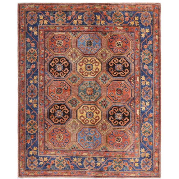 Hand Knotted Nomadic Caucasian Humna Wool Rug - 5'9'' x 7'2''