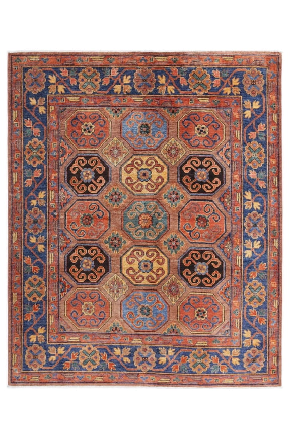 Hand Knotted Nomadic Caucasian Humna Wool Rug - 5'9'' x 7'2''