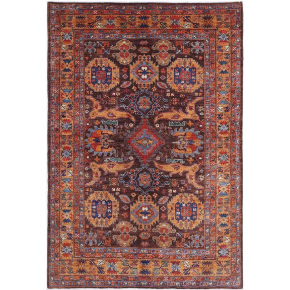 Hand Knotted Nomadic Caucasian Humna Wool Rug - 6'0'' x 8'10''
