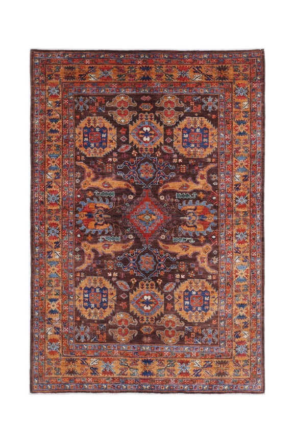 Hand Knotted Nomadic Caucasian Humna Wool Rug - 6'0'' x 8'10''