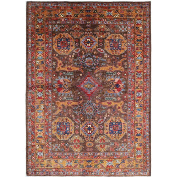 Hand Knotted Nomadic Caucasian Humna Wool Rug - 6'0'' x 8'7''