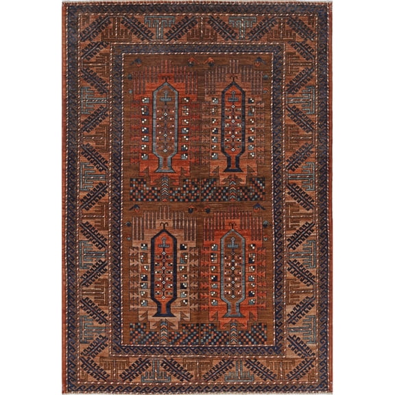 Hand Knotted Nomadic Caucasian Humna Wool Rug - 6'0'' x 8'9''