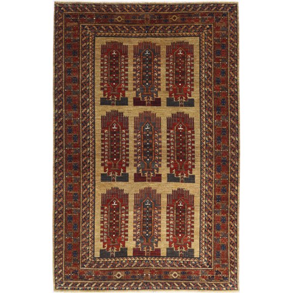 Hand Knotted Nomadic Caucasian Humna Wool Rug - 6'2'' x 9'6''