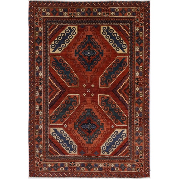 Hand Knotted Nomadic Caucasian Humna Wool Rug - 6'5'' x 9'4''