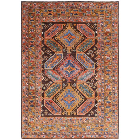 Hand Knotted Nomadic Caucasian Humna Wool Rug - 6'8'' x 9'7''