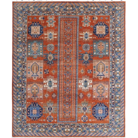 Hand Knotted Nomadic Caucasian Humna Wool Rug - 7'10'' x 9'6''