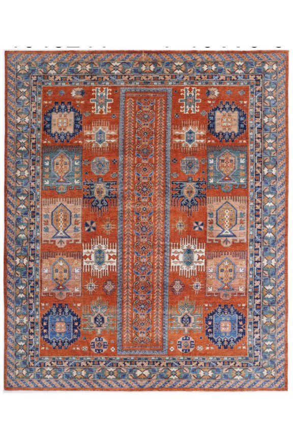 Hand Knotted Nomadic Caucasian Humna Wool Rug - 7'10'' x 9'6''