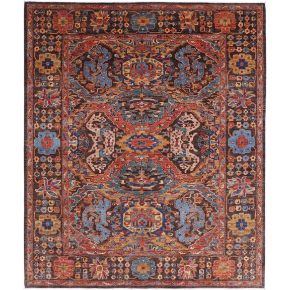 Hand Knotted Nomadic Caucasian Humna Wool Rug - 8'1'' x 9'8''
