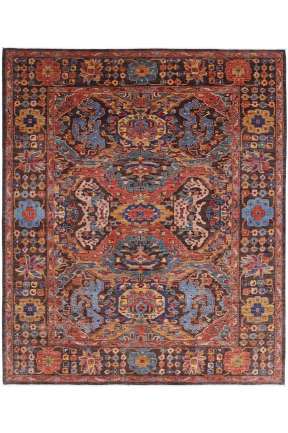 Hand Knotted Nomadic Caucasian Humna Wool Rug - 8'1'' x 9'8''