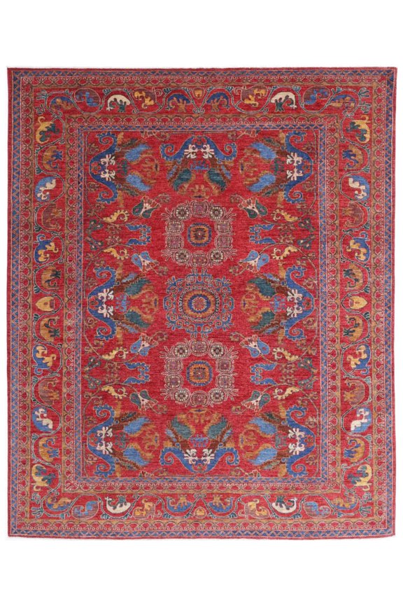 Hand Knotted Nomadic Caucasian Humna Wool Rug - 8'1'' x 9'8''