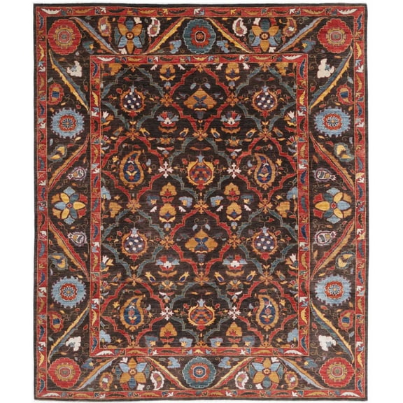 Hand Knotted Nomadic Caucasian Humna Wool Rug - 8'1'' x 9'8''