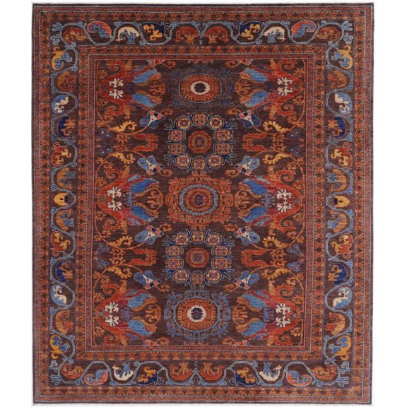 Hand Knotted Nomadic Caucasian Humna Wool Rug - 8'1'' x 9'9''