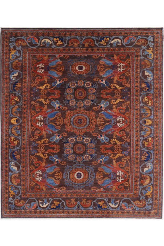 Hand Knotted Nomadic Caucasian Humna Wool Rug - 8'1'' x 9'9''