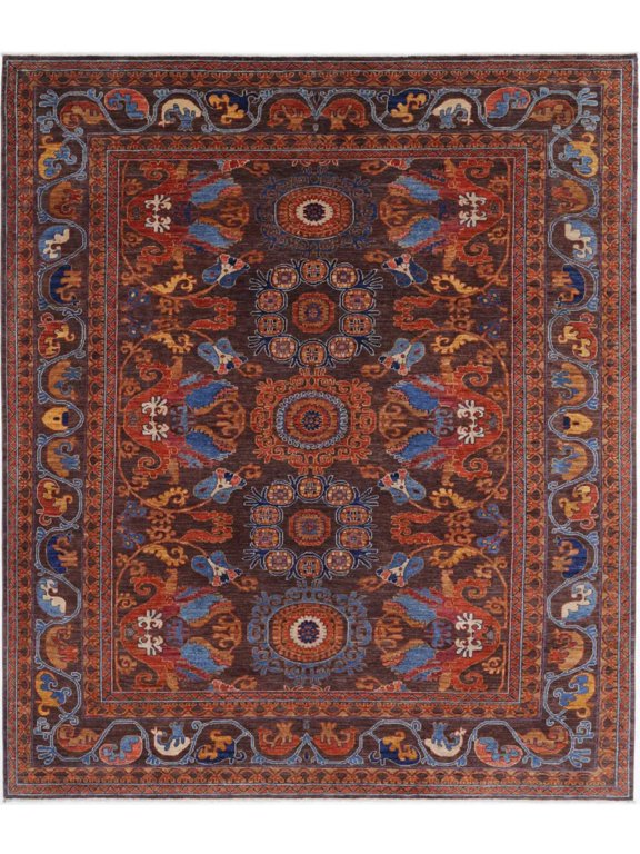 Hand Knotted Nomadic Caucasian Humna Wool Rug - 8'1'' x 9'9''