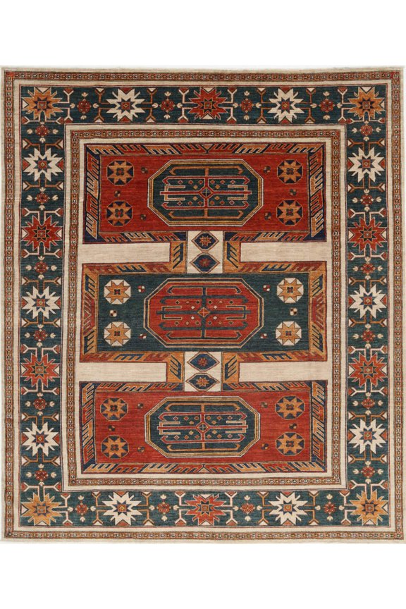 Hand Knotted Nomadic Caucasian Humna Wool Rug - 8'3'' x 9'9''