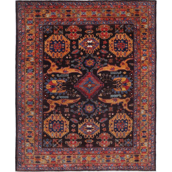 Hand Knotted Nomadic Caucasian Humna Wool Rug - 8'4'' x 10'2''