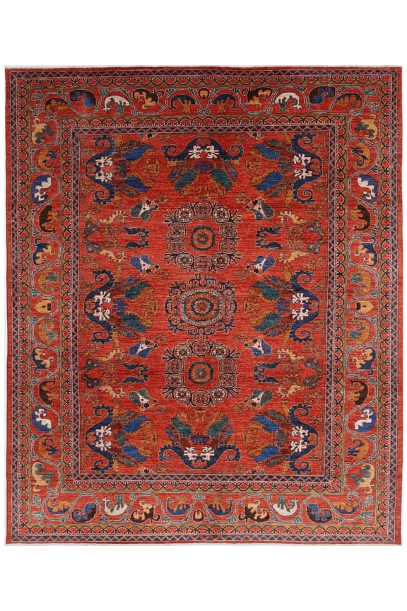 Hand Knotted Nomadic Caucasian Humna Wool Rug - 8'4'' x 9'11''