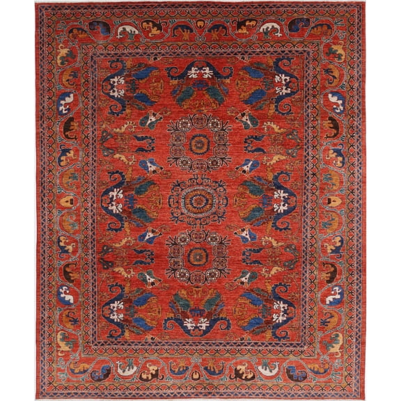 Hand Knotted Nomadic Caucasian Humna Wool Rug - 8'4'' x 9'11''