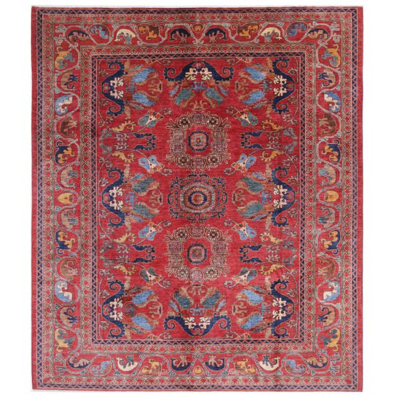 Hand Knotted Nomadic Caucasian Humna Wool Rug - 8'4'' x 9'8''