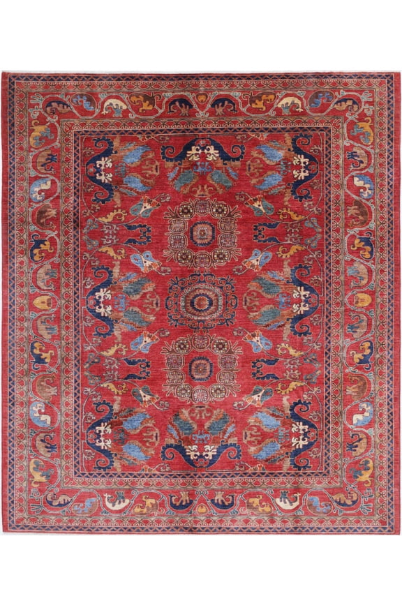 Hand Knotted Nomadic Caucasian Humna Wool Rug - 8'4'' x 9'8''
