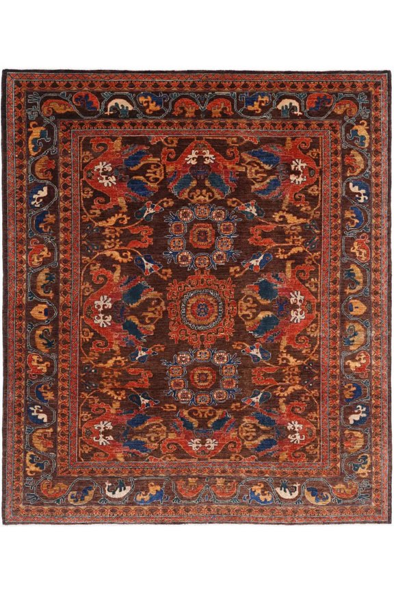 Hand Knotted Nomadic Caucasian Humna Wool Rug - 8'4'' x 9'9''