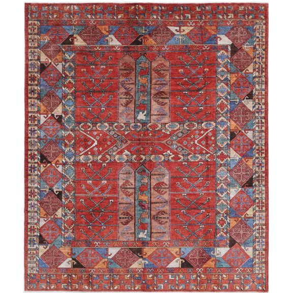 Hand Knotted Nomadic Caucasian Humna Wool Rug - 8'5'' x 9'10''