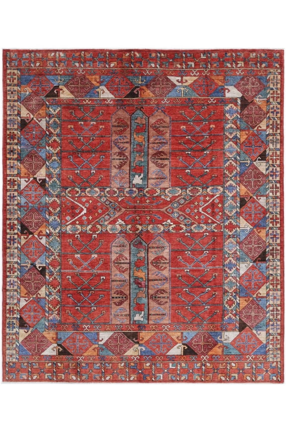 Hand Knotted Nomadic Caucasian Humna Wool Rug - 8'5'' x 9'10''
