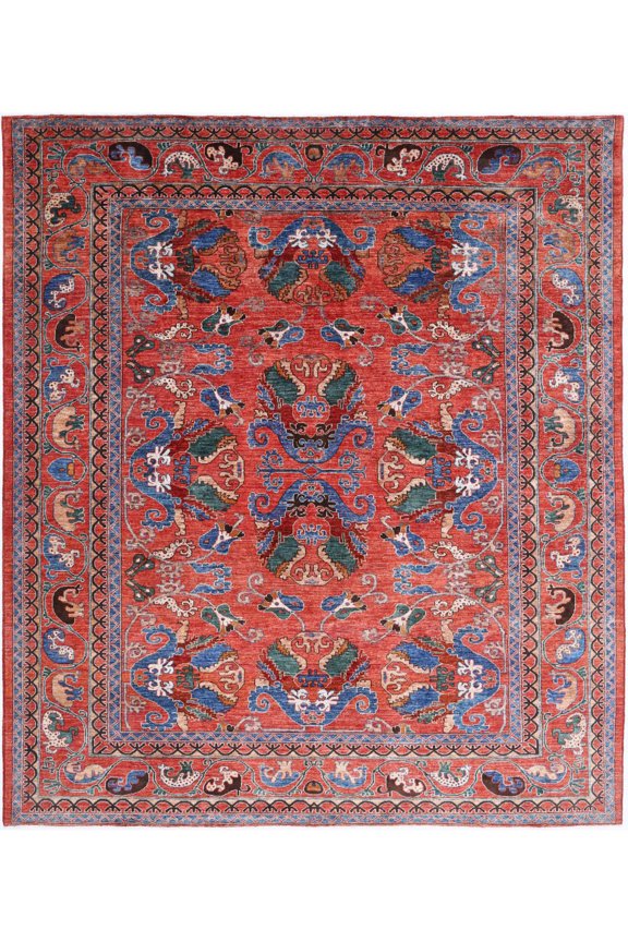 Hand Knotted Nomadic Caucasian Humna Wool Rug - 8'7'' x 9'9''