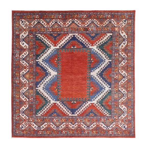 Hand Knotted Nomadic Caucasian Humna Wool Rug - 8'8'' x 9'2''