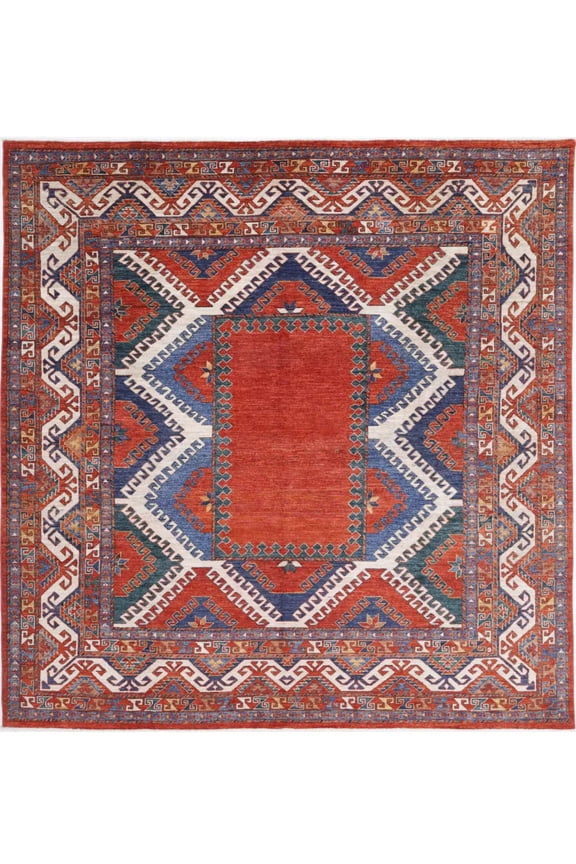 Hand Knotted Nomadic Caucasian Humna Wool Rug - 8'8'' x 9'2''