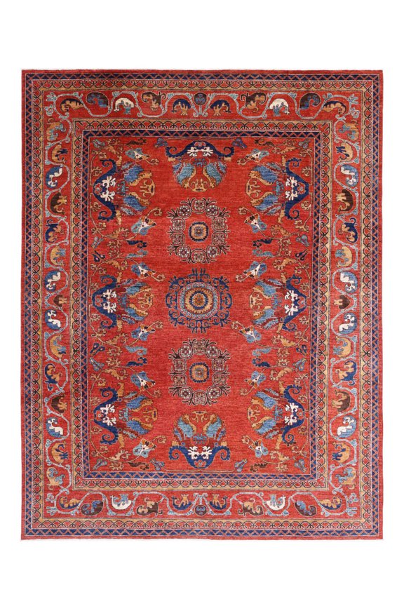 Hand Knotted Nomadic Caucasian Humna Wool Rug - 9'0'' x 11'9''