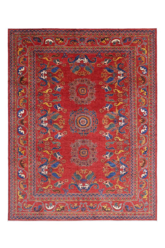 Hand Knotted Nomadic Caucasian Humna Wool Rug - 9'0'' x 12'0''