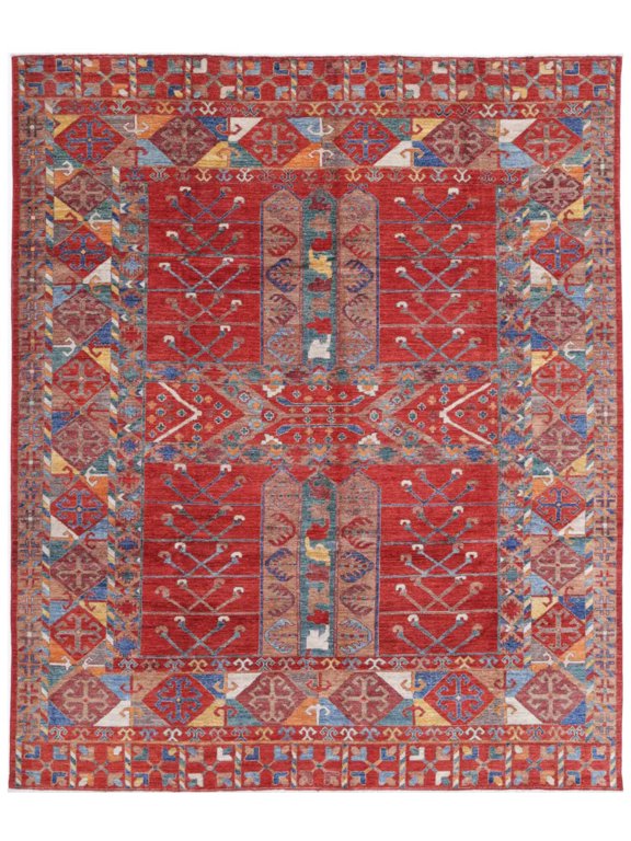 Hand Knotted Nomadic Caucasian Humna Wool Rug - 9'1'' x 10'10''