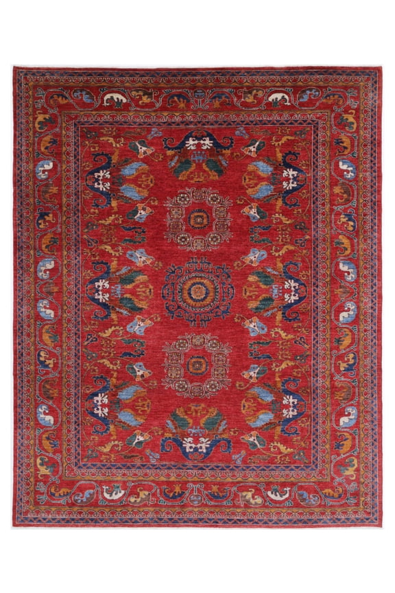 Hand Knotted Nomadic Caucasian Humna Wool Rug - 9'2'' x 11'9''
