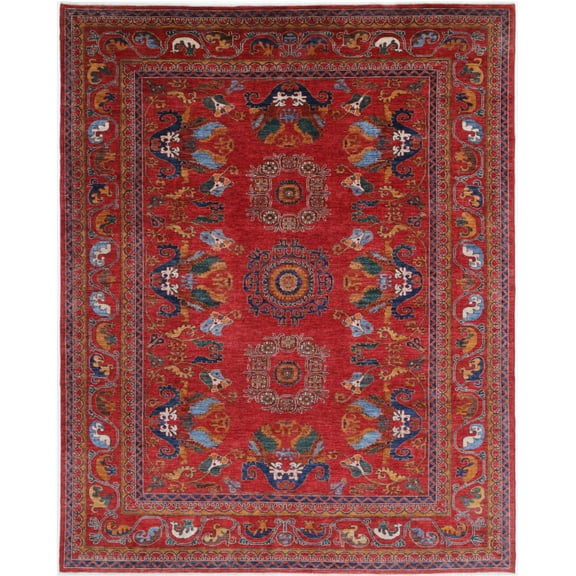 Hand Knotted Nomadic Caucasian Humna Wool Rug - 9'2'' x 11'9''