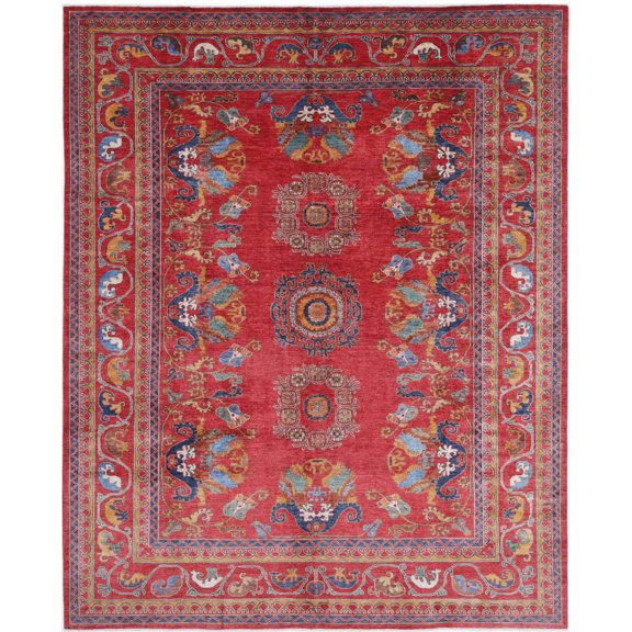 Hand Knotted Nomadic Caucasian Humna Wool Rug - 9'5'' x 11'6''