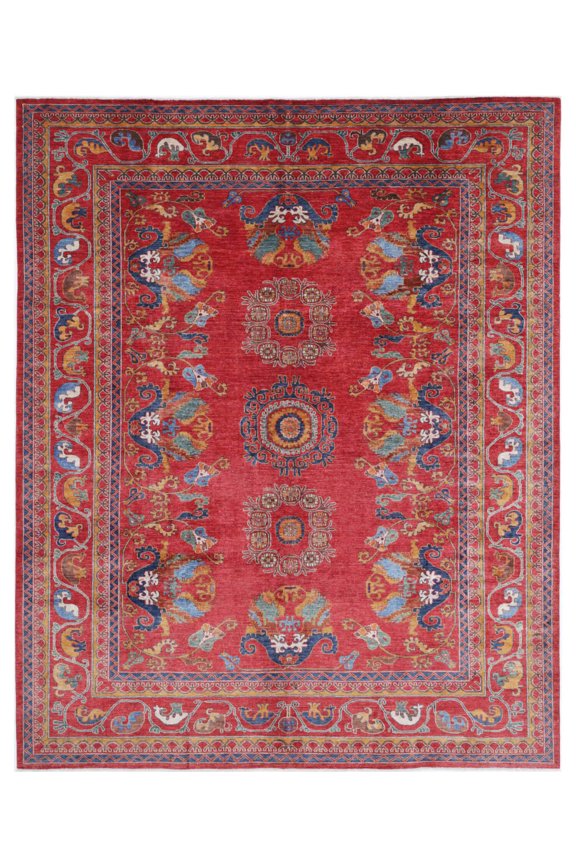 Hand Knotted Nomadic Caucasian Humna Wool Rug - 9'5'' x 11'6''