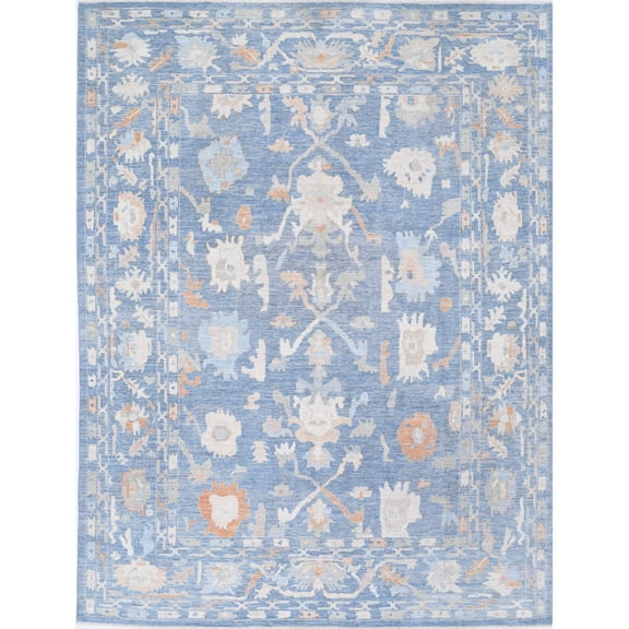 Hand Knotted Oushak Wool Rug - 10'4'' x 13'9''