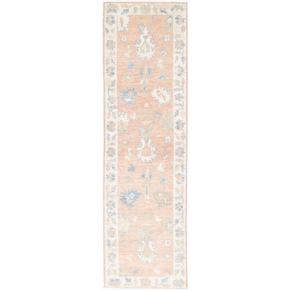 Hand Knotted Oushak Wool Rug - 3'2'' x 11'10''