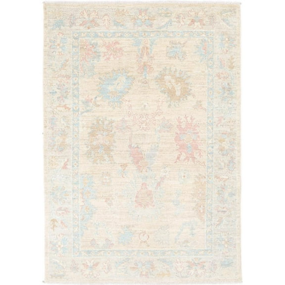 Hand Knotted Oushak Wool Rug - 4'0'' x 6'0''