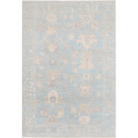 Hand Knotted Oushak Wool Rug - 6'0'' x 8'10''
