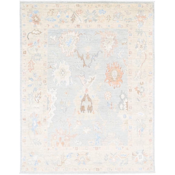 Hand Knotted Oushak Wool Rug - 6'4'' x 8'2''