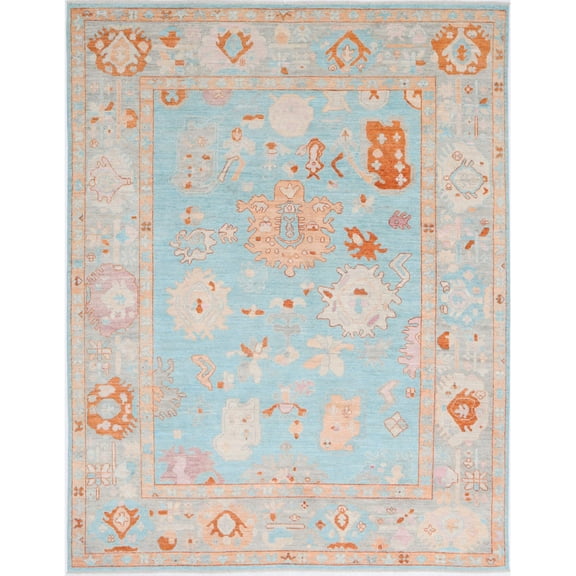 Hand Knotted Oushak Wool Rug - 7'9'' x 10'2''