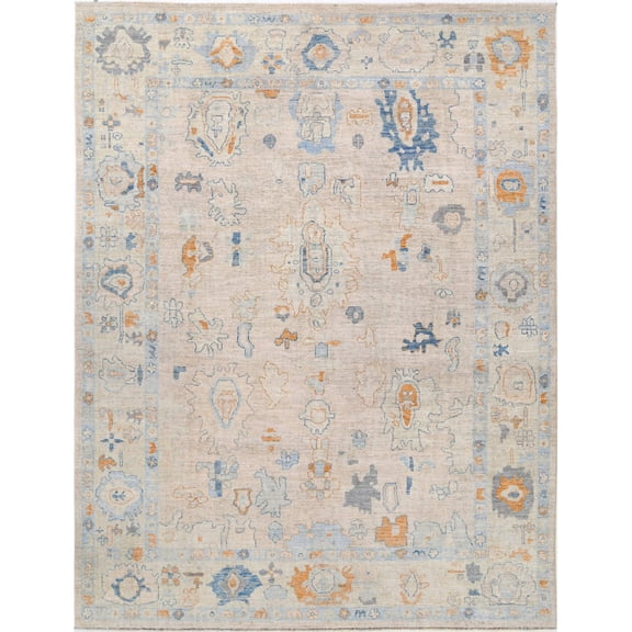 Hand Knotted Oushak Wool Rug - 8'11'' x 11'9''