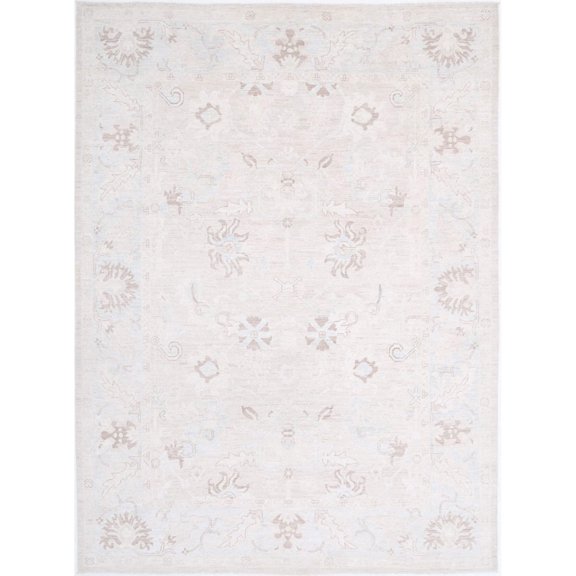 Hand Knotted Oushak Wool Rug - 8'8'' x 11'7''