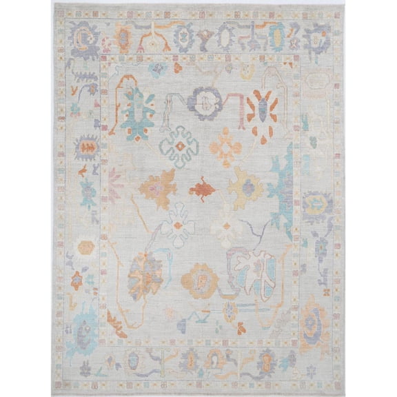 Hand Knotted Oushak Wool Rug - 9'4'' x 12'1''