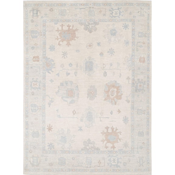 Hand Knotted Oushak Wool Rug - 9'9'' x 13'4''