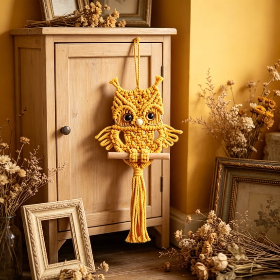 Hand Knotted Owl Macrame Wall Hanging, Tangled Resistant Sturdy Handcrafted Textured Boho Wall Art, Statement Decor for Bedroom Nursery Living Room Interior Styling