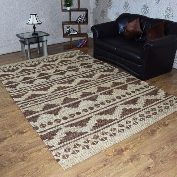 Hand Knotted Sumak Jute Eco-Friendly Area Rugs - 3'X5', Rectangle Shape, Brown Beige Color, Oriental Pattern, High Pile, Natural Fiber, Outdoor Indoor Handmade Area Rugs For Living Room (J00021)